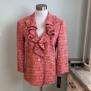 Lafayette 148 NY Red/Pink Tweed Ruffled Blazer